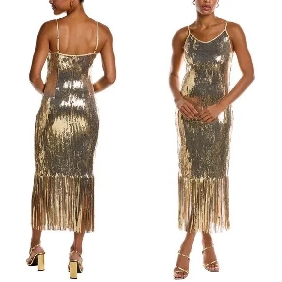 Nanette Lepore Dresses & Skirts - Nanette Lepore Art Deco Sequin Cocktail Fringe Flapper Dress Gold Size 12